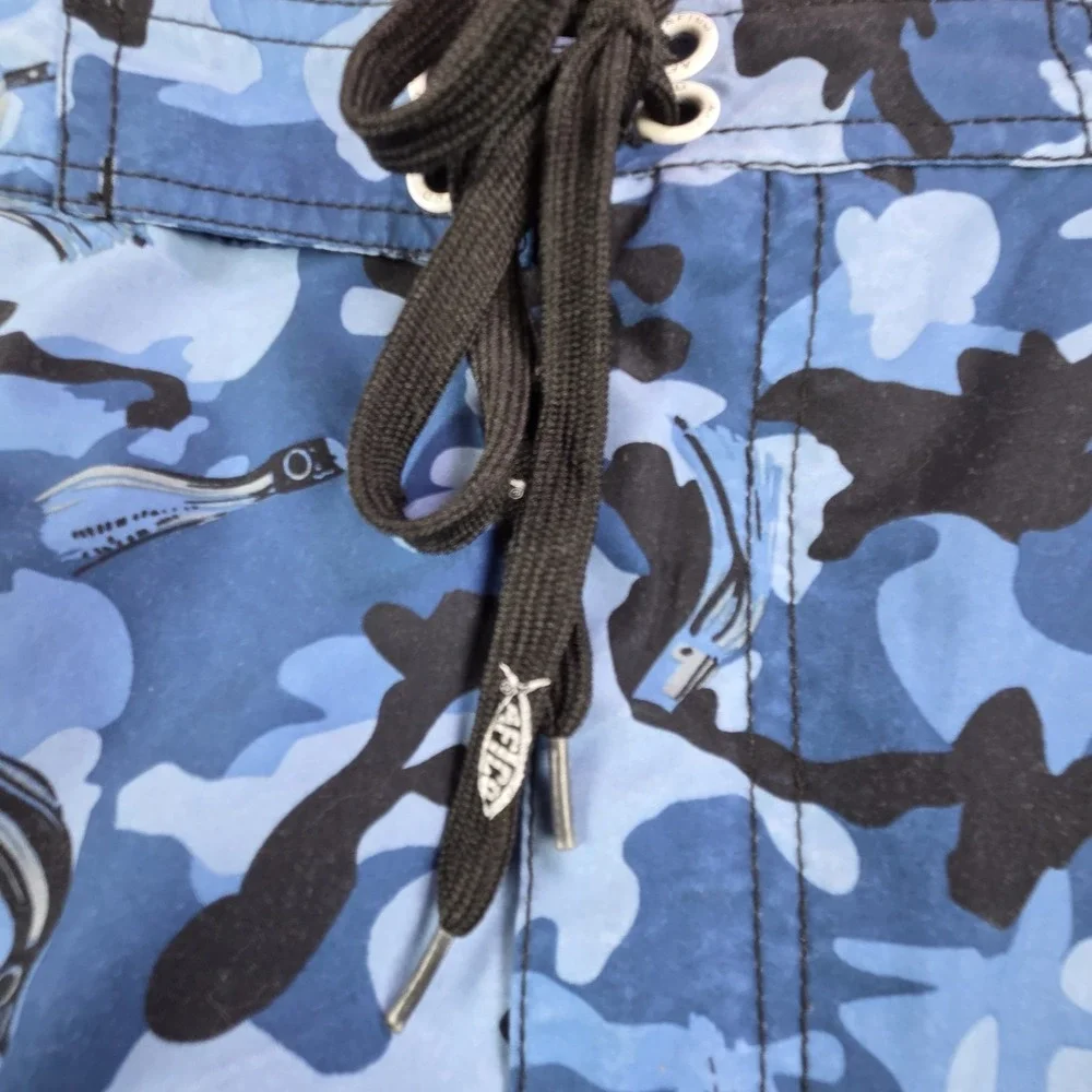 AFTCO Bluewater Board Shorts‎ Mens 38 Blue Camo UPF 50 Stretch Fishing Quick Dry